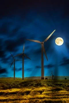 Wind power at night Stock Photos