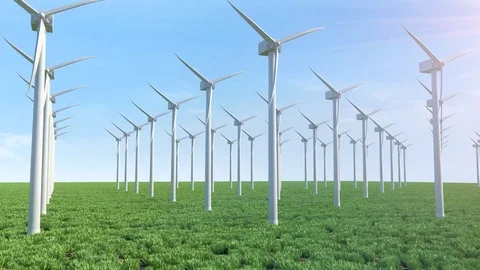 Wind power plant. 3d illustration Stock Footage 80302924