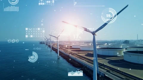 Wind power plant and technology. Smart grid. Renewable energy. Sustainable resou Vidéo 151361906