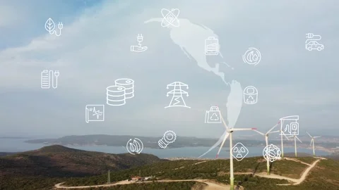 Wind power plant and technology. Smart grid. Renewable energy. Sustainable Video stock 162774643