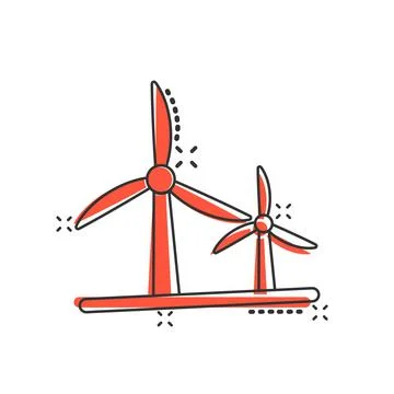 Wind power plant icon in comic style. Turbine cartoon vector illustration on  스톡 일러스트