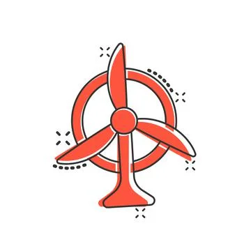 Wind power plant icon in comic style. Turbine cartoon vector illustration on  스톡 일러스트