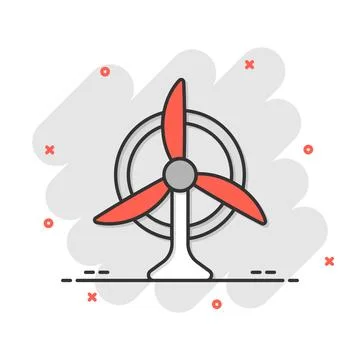 Wind power plant icon in comic style. Turbine cartoon vector illustration o.. 스톡 일러스트
