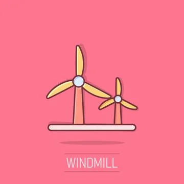 Wind power plant icon in comic style. Turbine cartoon vector illustration o.. 스톡 일러스트
