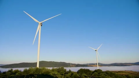 Wind power plant on the mountain Stock Footage 166277417
