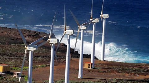 Wind Power Plant, Power Generator, Tenerife (Landscape) Stock Footage 34275912