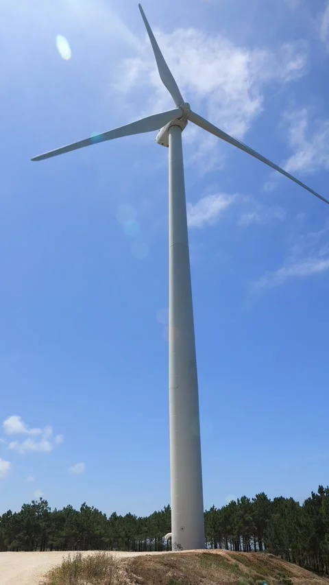 Wind power plant spin under the blue sky Stock Footage 279382444