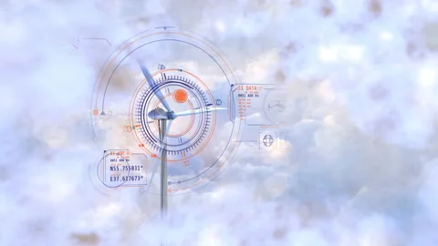 Wind power plant in white clouds, 3D render. Stock Footage 165067790