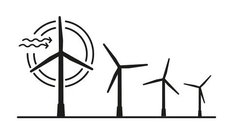 Wind power plant. Wind generators silhouettes. Stock Illustration