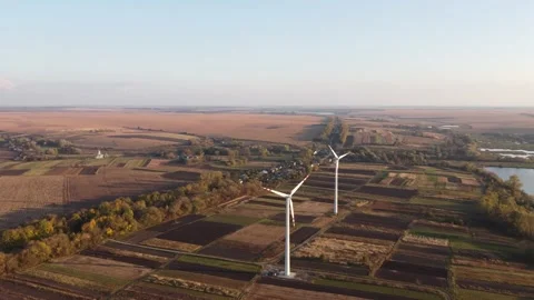 Wind power plants in the field Stock Footage 163331652
