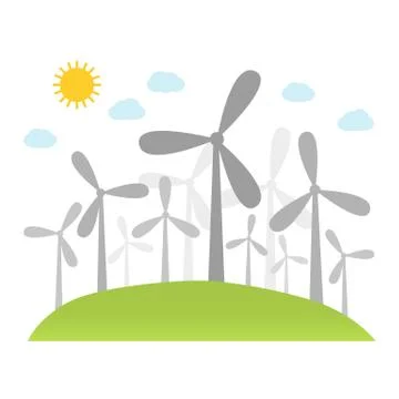 Wind power plants on hill Stock Illustration