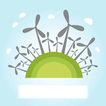 Wind power plants on hill Illustrazione stock