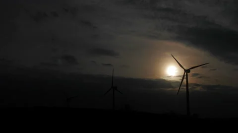 Wind power plants on the sunset backlight Video stock 58629798