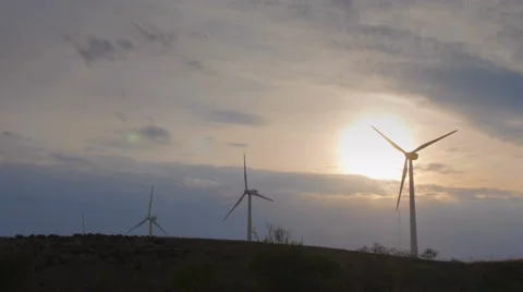 Wind power plants on the sunset Stock-Footage 58629696
