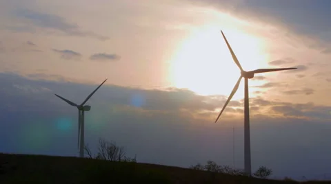 Wind power plants on the sunset 스톡 동영상 58630297