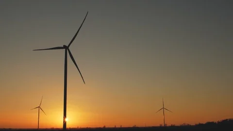 Wind power plants at sunset. wind generators at work Stock Footage 103141818