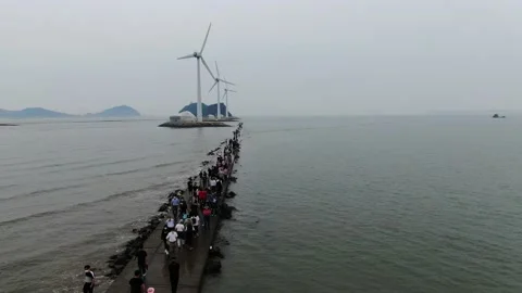 Wind Power Sea Crowd Tando Port Republic Korea Vídeo Stock 159500285