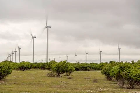Wind Power Stations Spinning Stock Photos