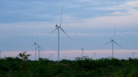 Wind power stations in the steppe zone of southern Ukraine Stock Footage 166230427