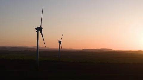 Wind power towers at dusk Stock Footage 116252470