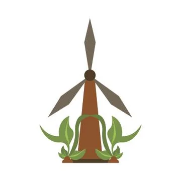 Wind power turbine with leafs Illustrazione stock