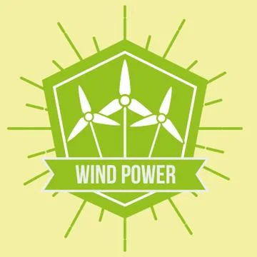 Wind power turbine renewable alternative emblem Stock Illustration