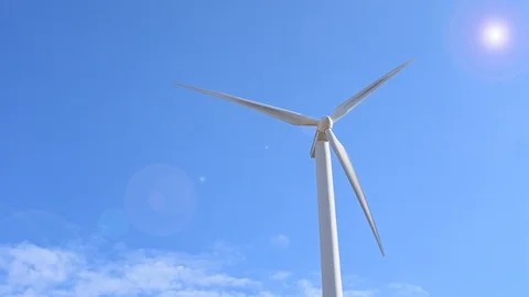 Wind power turbines cloud sky blue Stock Footage 115898178