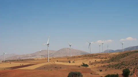 Wind power turbines generating clean renewable energy Stock Footage 159674700