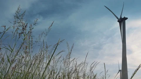 Wind power turbines generating clean renewable energy. Green energy concept Stock Footage 196159759