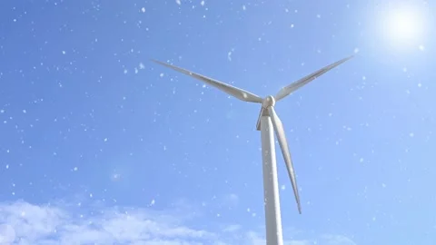 Wind power turbines snowing in the winter Stock Footage 143608089