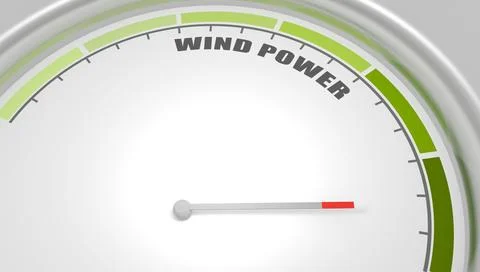 Wind power value measuring device with arrow and scale. 3D render Illustrazione stock