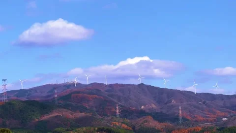 Wind power, wind turbines installed in the mountains Stock Footage 292520636
