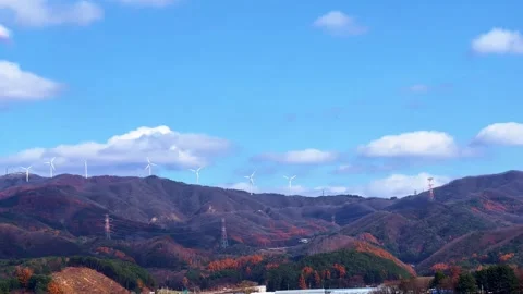 Wind power, wind turbines installed in the mountains Stock Footage 292520645