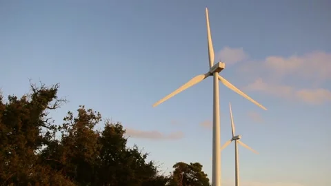 Wind Power from Windmills on a Mountain Stock Footage 139032706