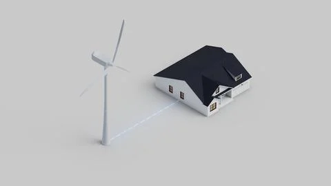 Wind Powered Home Isometric View Stock Photos