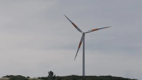 Wind producing energy to wind turbines, Paul da Serra, Madeira island, Portugal Stock Footage 119763411
