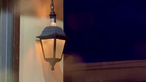 Wind rain and the street lantern, street lamp in night Stock Footage 272641116