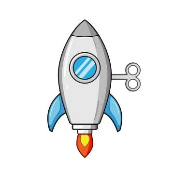 Wind up rocket toy launching to space Stock Illustration