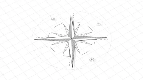 Wind rose compass animation. Minimal monochrome navigation symbol. Vidéo 331352444