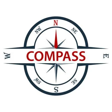 Wind rose compass logo template with navigation directions and text flat Illustrazione stock