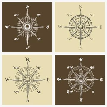 Wind rose compass set Stock Illustration