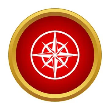 Wind rose compass symbol on a red button Stock Illustration