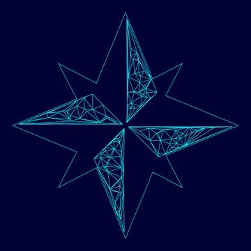 Wind rose low poly triangulation triangulated polygonal electric cyan blue vi Ilustración de archivo