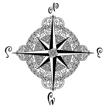 Wind rose in mandala style. Nautical compass icon isolated on white background イラスト素材