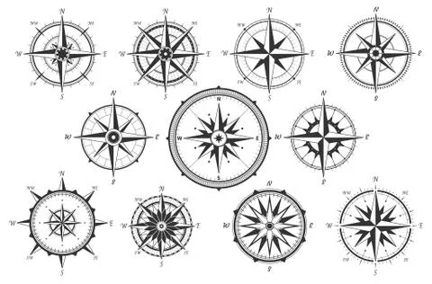 Wind rose. Map directions vintage compass. Ancient marine wind measure vector 스톡 일러스트