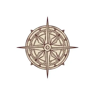 Wind rose for old pirate treasure map a vector sketch isolated illustration Stock Illustration