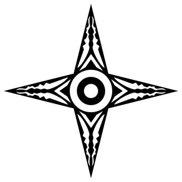 Wind rose or Compass rose vector with Ornament. Four directions. Isolated back. Stock Illustration