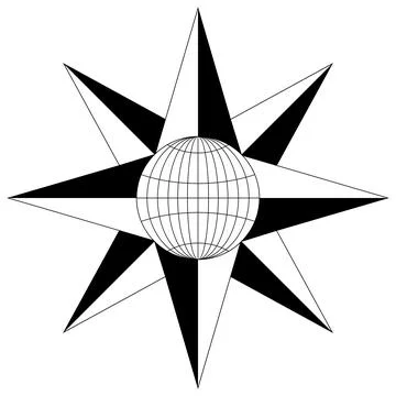 Wind rose or Compass rose vector with Planet Earth Symbol. Eight directions. Stock Illustration