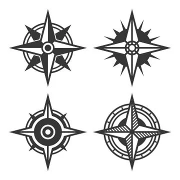 Wind Rose Retro Style Set. Vector Stock Illustration
