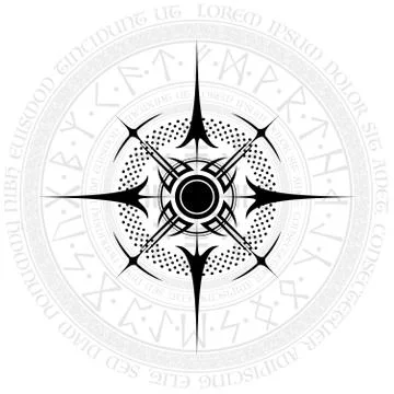Wind rose with runic background Stock Illustration